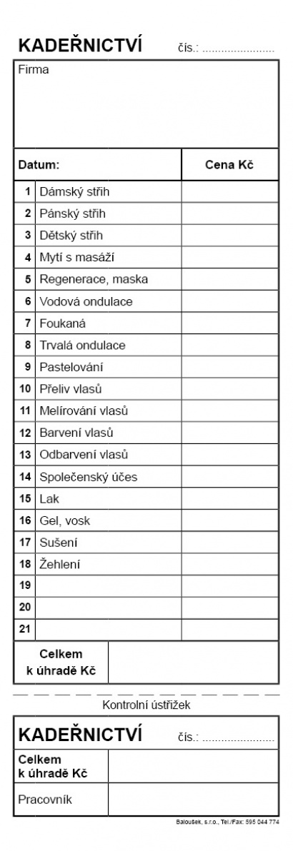 Kadeřnický blok samopropis,50 listů